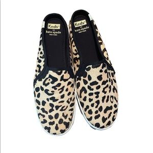 NWT Keds Kate Spade Double Deck Mule Slides Leopard Cheetah Calf Hair Size 8.5